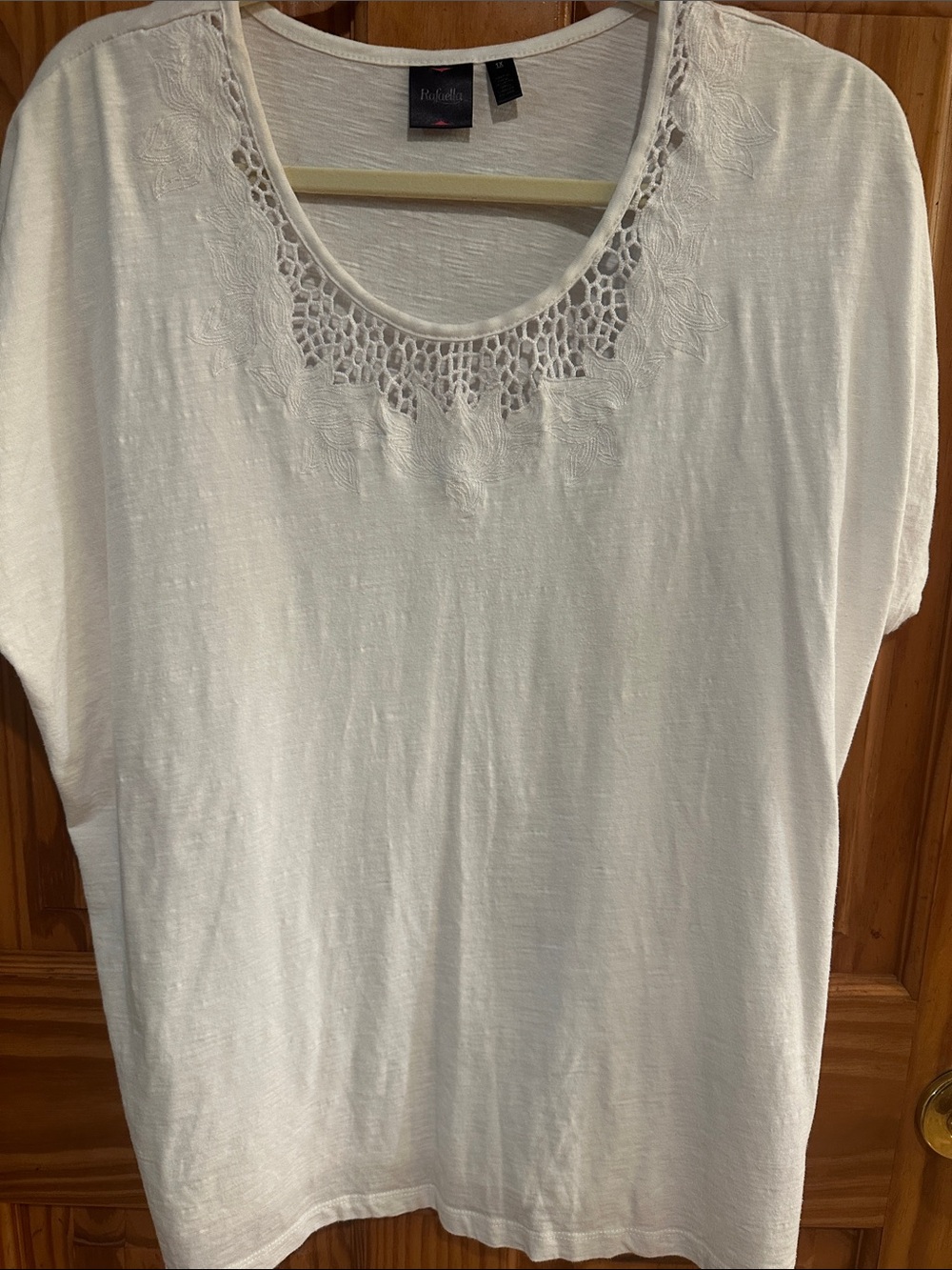 Rafaella Cream Scoop Neck Top with Crochet Trim